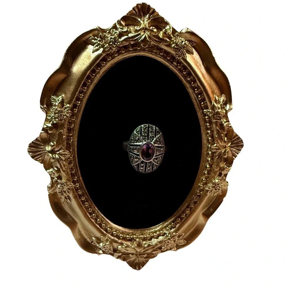 Amethyst Ring Sterling Silver Marcasite Womens 5.75 Art Deco‎ Vintage